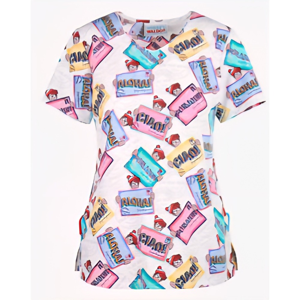 NWT CHEROKEE Where's Waldo Tooniforms licenced V neck Scrub top L